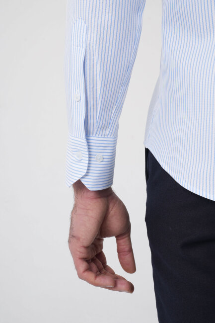 Erkek Uzun Kollu Mavi Desenli Regular Fit Gömlek - 8