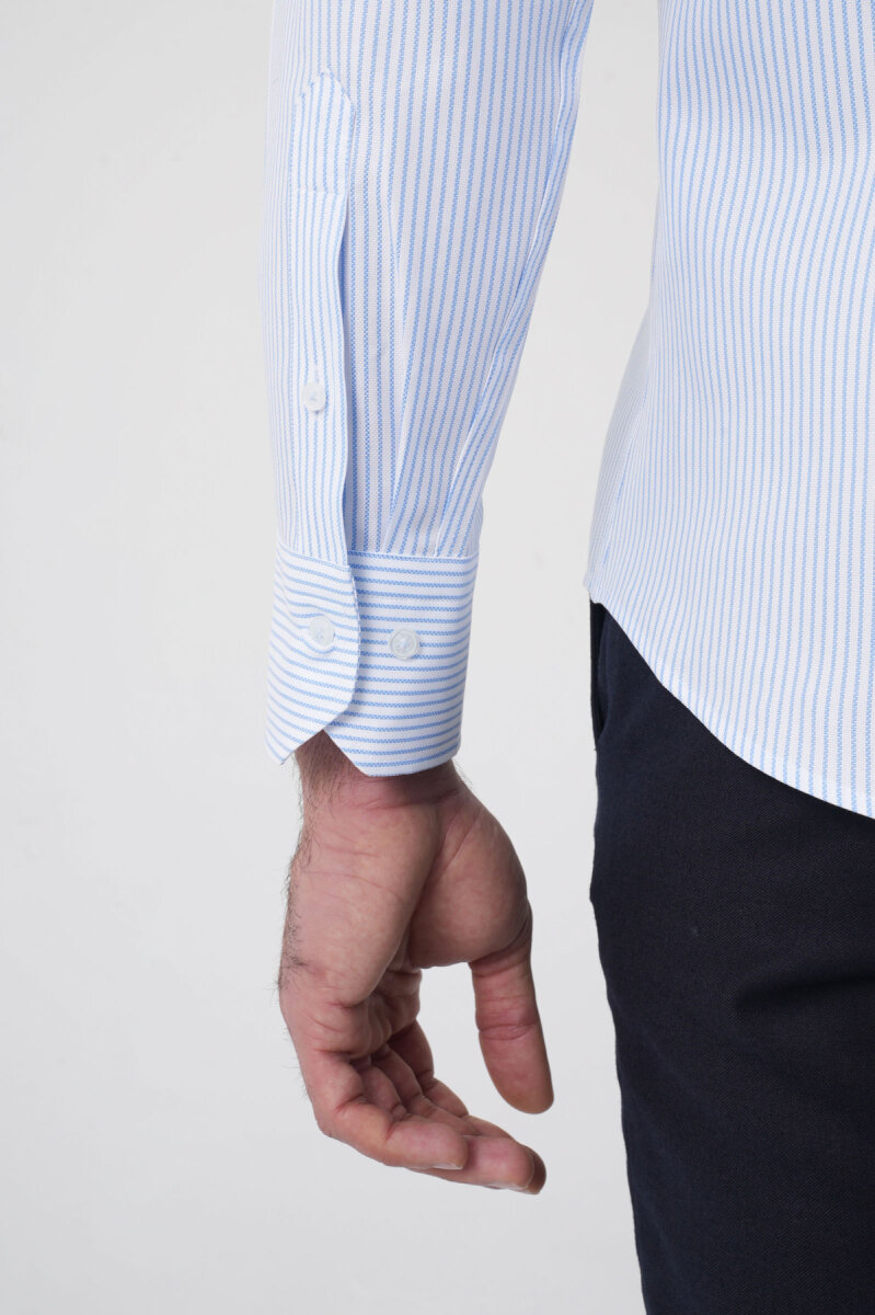 Erkek Uzun Kollu Mavi Desenli Regular Fit Gömlek - 8