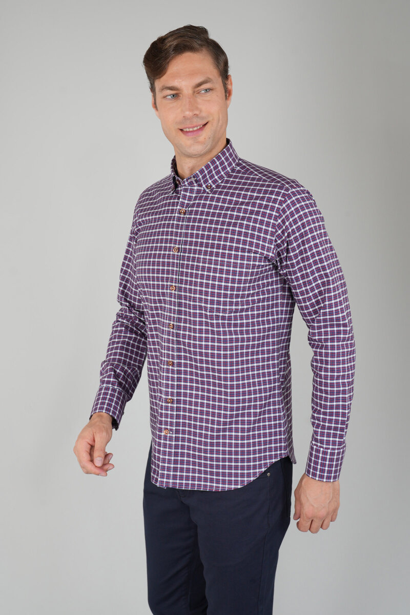 Erkek Uzun Kollu Reguar Fit Borda Kareli Gömlek - 2