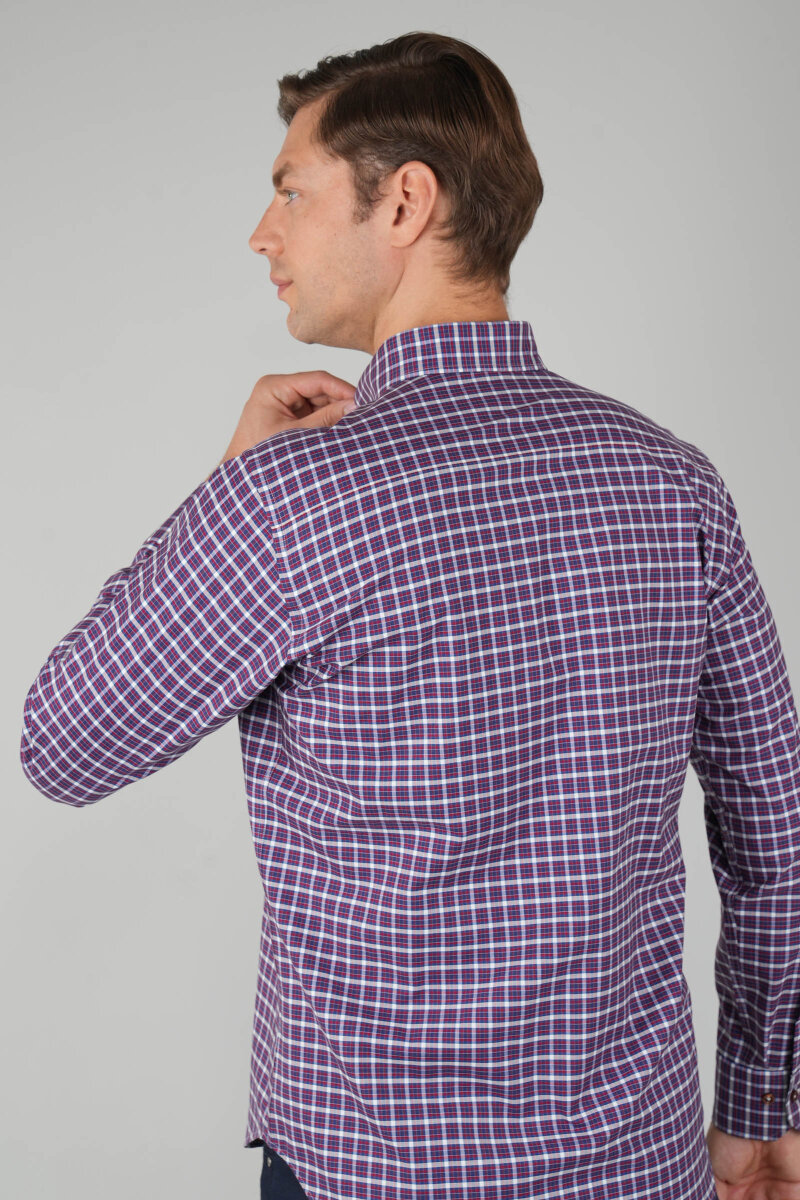 Erkek Uzun Kollu Reguar Fit Borda Kareli Gömlek - 3