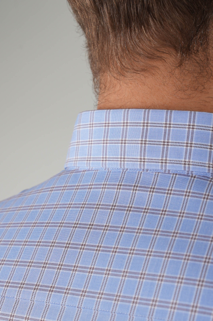 Erkek Uzun Kollu Reguar Fit Kahve Kareli Mavi Gömlek - 5