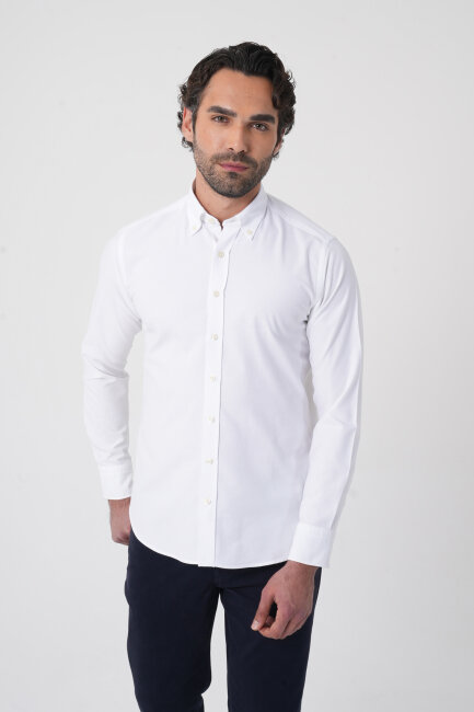 Erkek Uzun Kollu Regular Fit Beyaz Gömlek (1)
