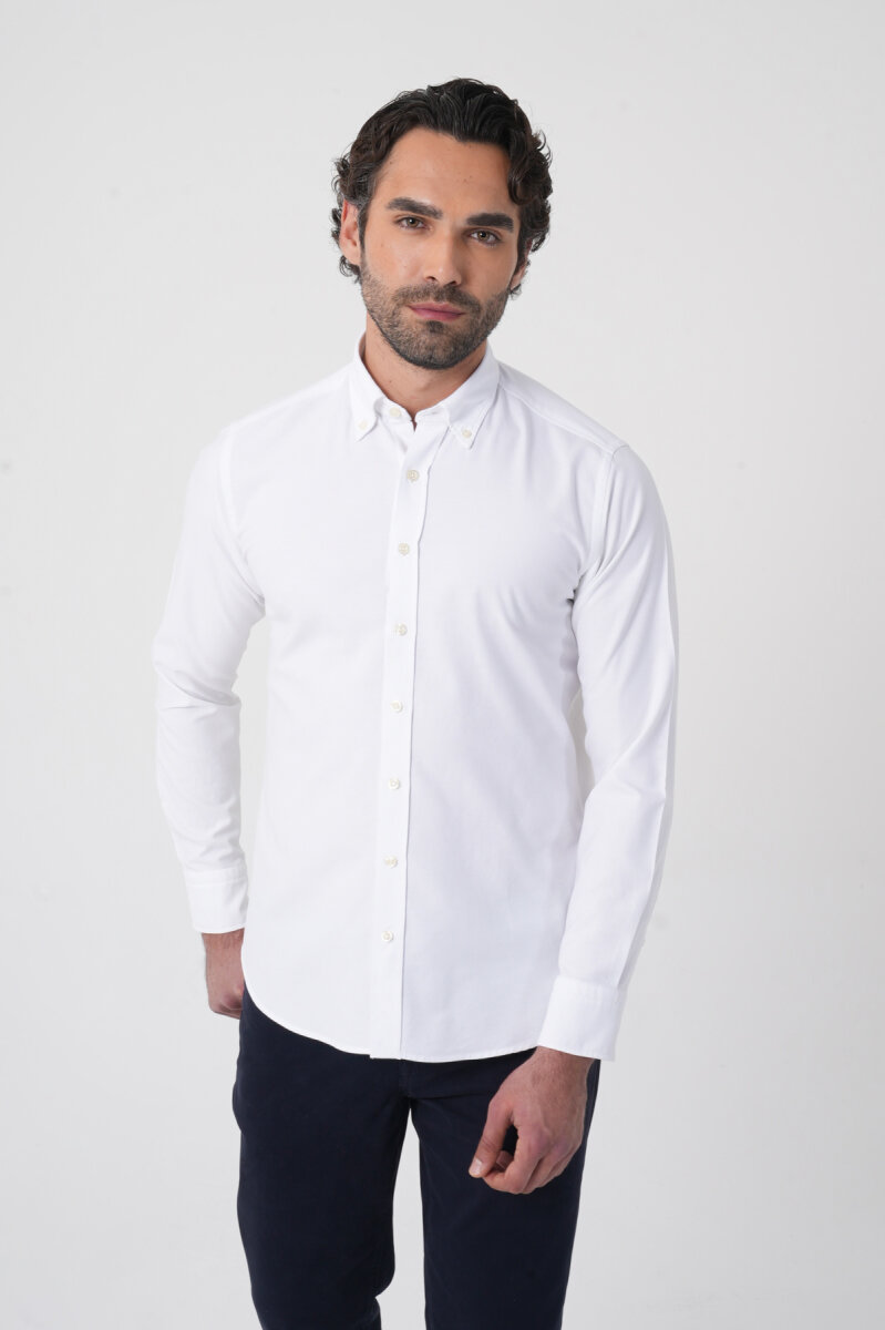 Erkek Uzun Kollu Regular Fit Beyaz Gömlek (1)