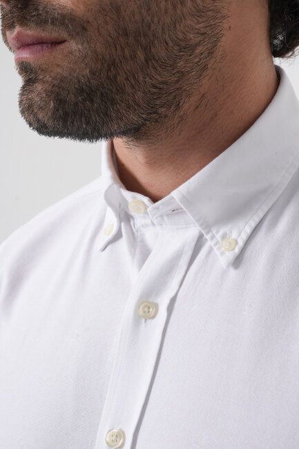 Erkek Uzun Kollu Regular Fit Beyaz Gömlek - 6