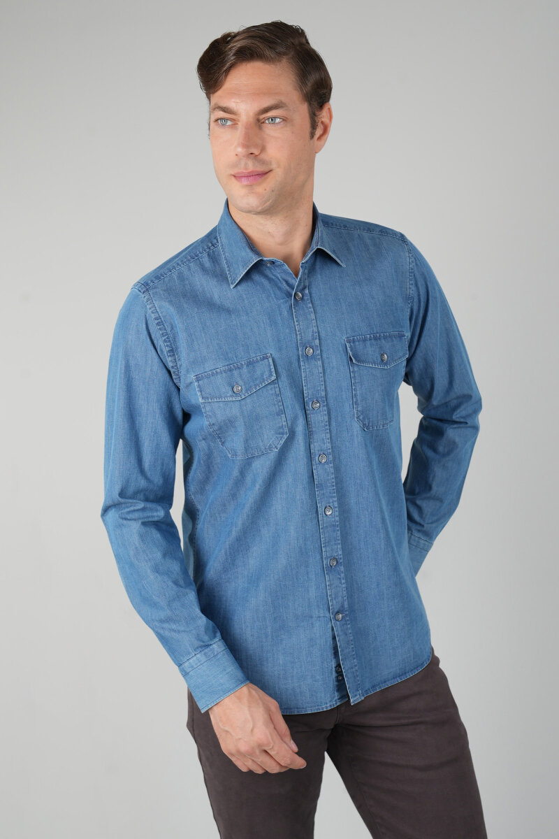 Erkek Uzun Kollu Regular Fit Denim Gömlek
