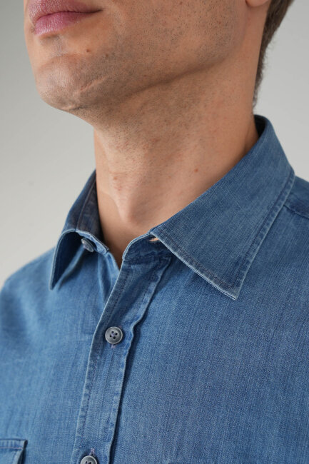 Erkek Uzun Kollu Regular Fit Denim Gömlek - 3