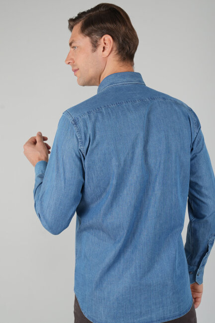 Erkek Uzun Kollu Regular Fit Denim Gömlek - 2