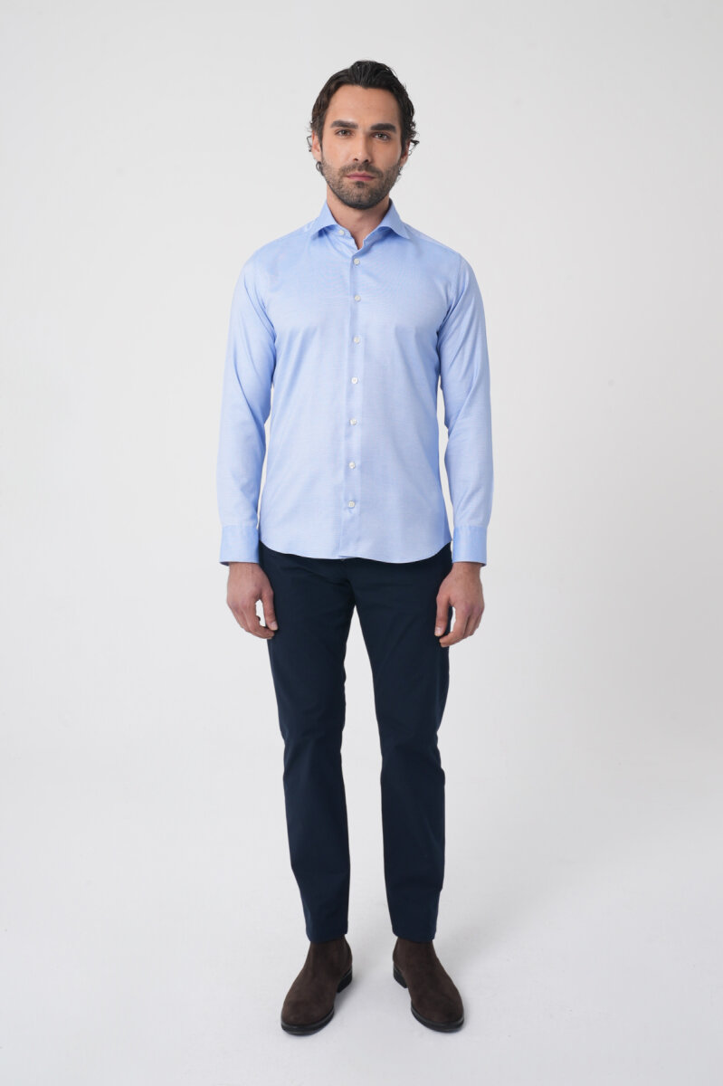 Erkek Uzun Kollu Regular Fit Mavi Klasik Gömlek - 3