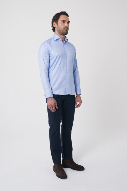 Erkek Uzun Kollu Regular Fit Mavi Klasik Gömlek - 4
