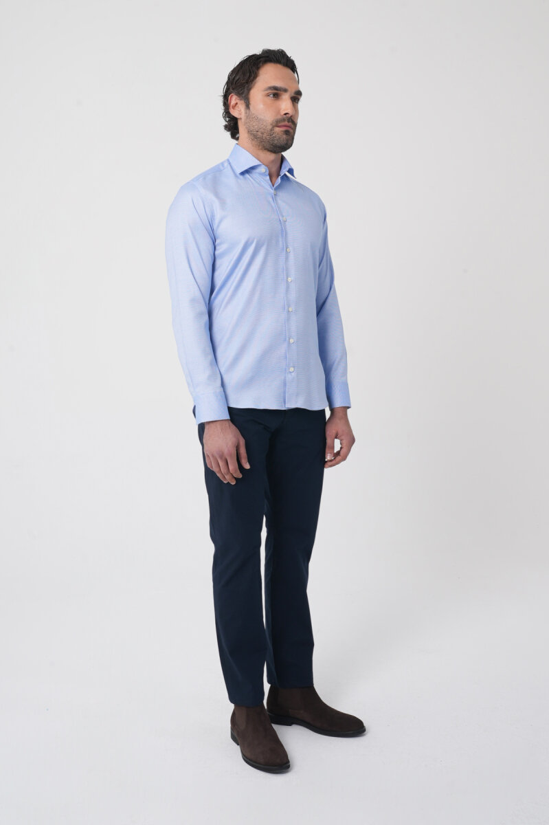 Erkek Uzun Kollu Regular Fit Mavi Klasik Gömlek - 4