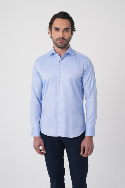 Erkek Uzun Kollu Regular Fit Mavi Klasik Gömlek