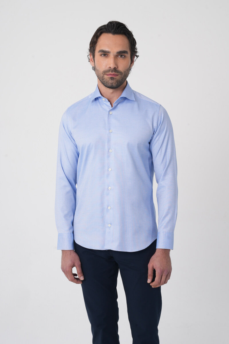 Erkek Uzun Kollu Regular Fit Mavi Klasik Gömlek - 1