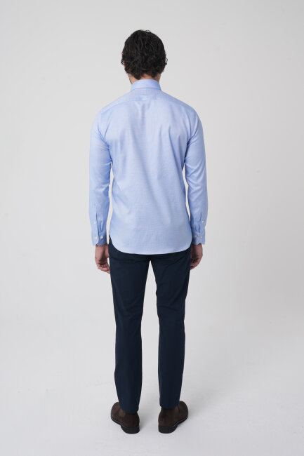 Erkek Uzun Kollu Regular Fit Mavi Klasik Gömlek - 5