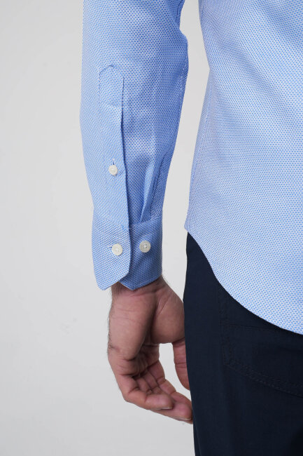 Erkek Uzun Kollu Regular Fit Mavi Klasik Gömlek - 8
