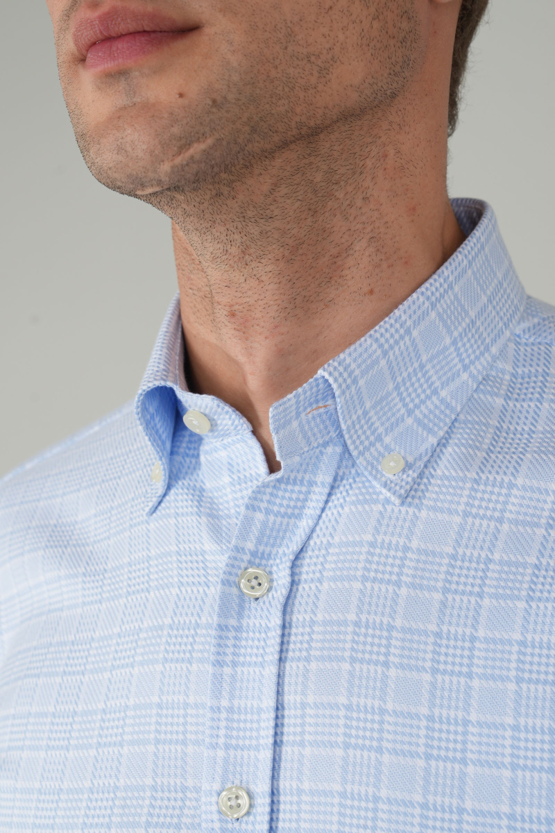 Erkek Uzun Kollu Regular Fit Pamuk Açık Mavi Gömlek - 3