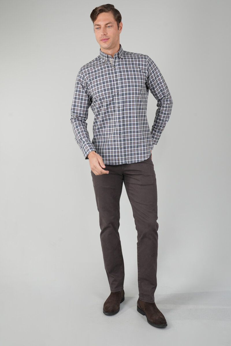 Erkek Uzun Kollu Regular Fit Pamuk Gömlek Kahve - 5