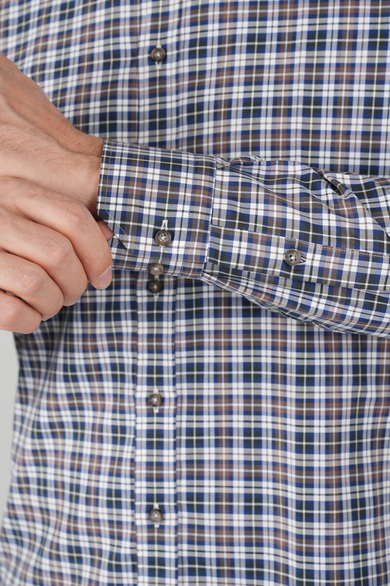 Erkek Uzun Kollu Regular Fit Pamuk Gömlek Kahve - 4