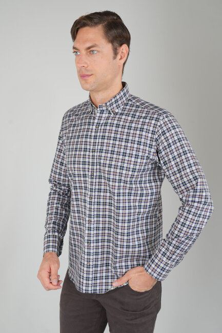 Erkek Uzun Kollu Regular Fit Pamuk Gömlek Kahve - 1