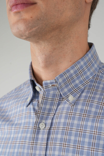 Erkek Uzun Kollu Regular Fit Pamuk Gömlek Mavi-Bej - 5