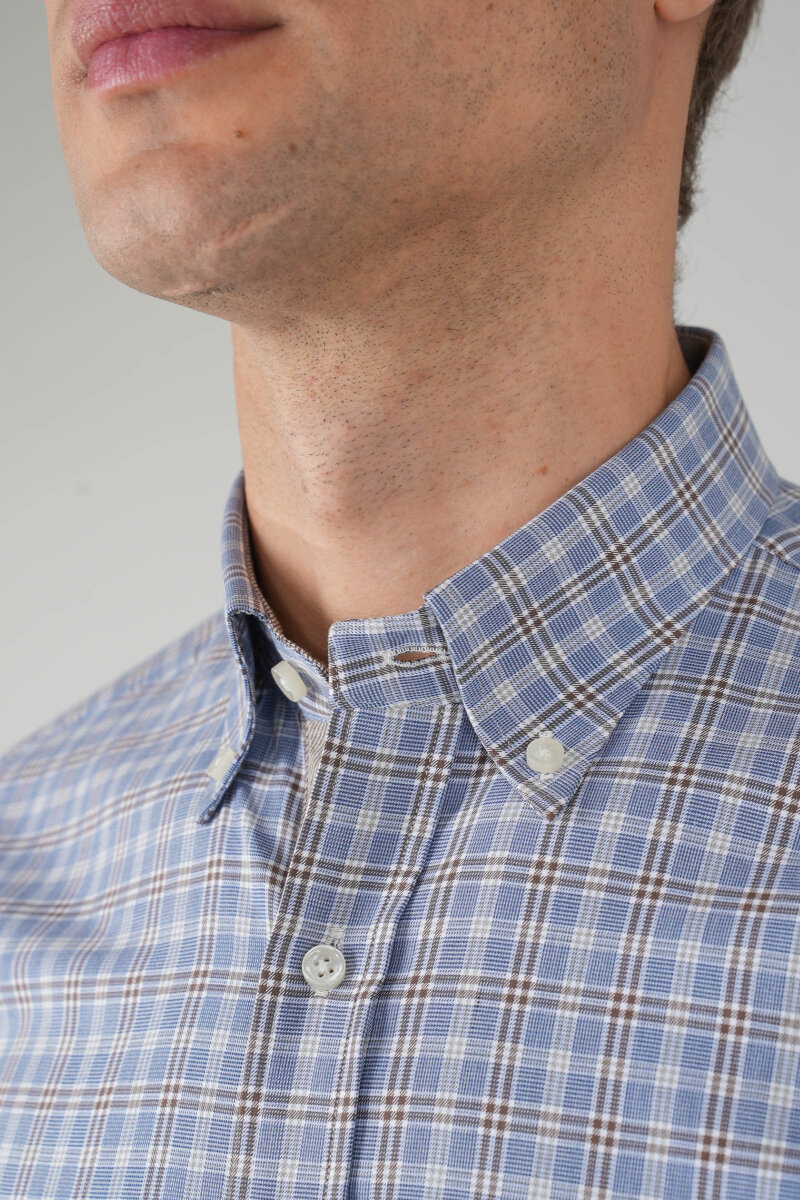 Erkek Uzun Kollu Regular Fit Pamuk Gömlek Mavi-Bej - 5