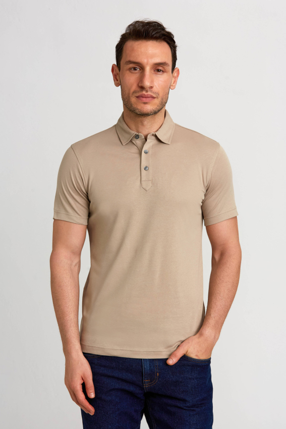 Merserize Pike Polo Yaka Bej Erkek T-Shirt - 1