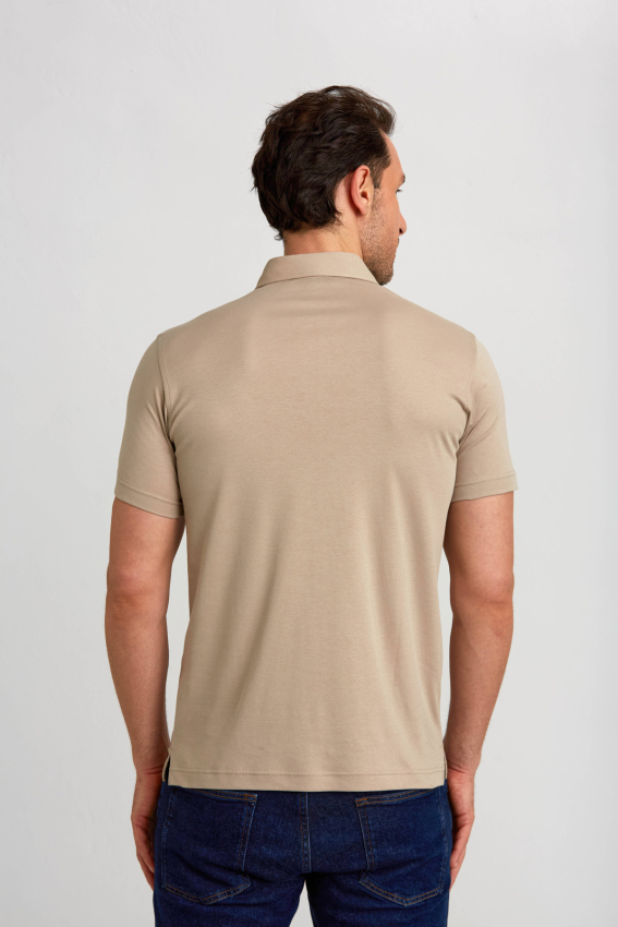 Merserize Pike Polo Yaka Bej Erkek T-Shirt - 2
