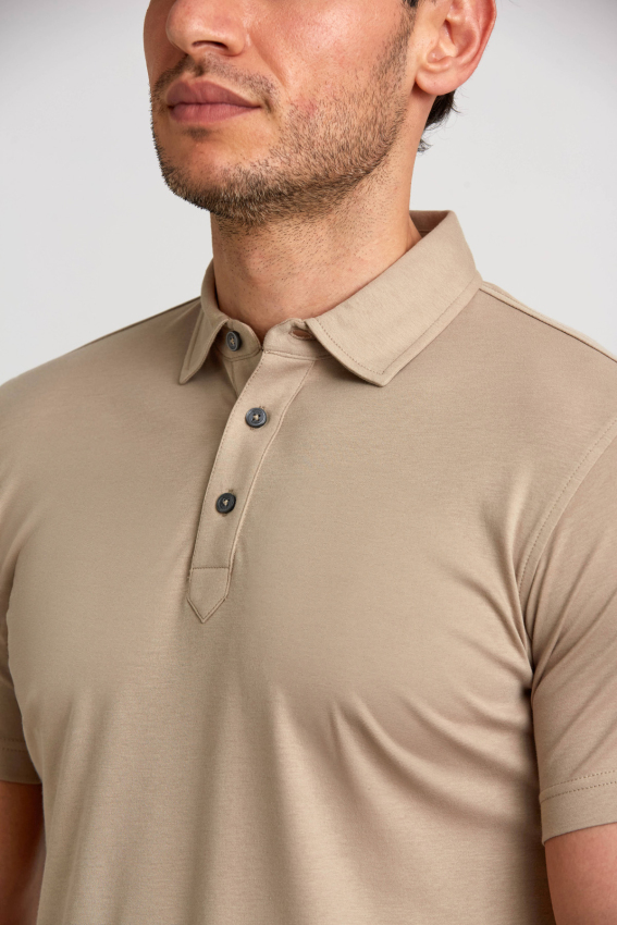 Merserize Pike Polo Yaka Bej Erkek T-Shirt - 4