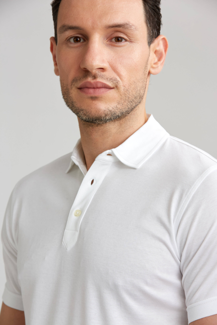 Merserize Pike Polo Yaka Beyaz Erkek T-Shirt - 3