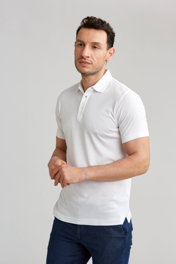 Merserize Pike Polo Yaka Beyaz Erkek T-Shirt - 4