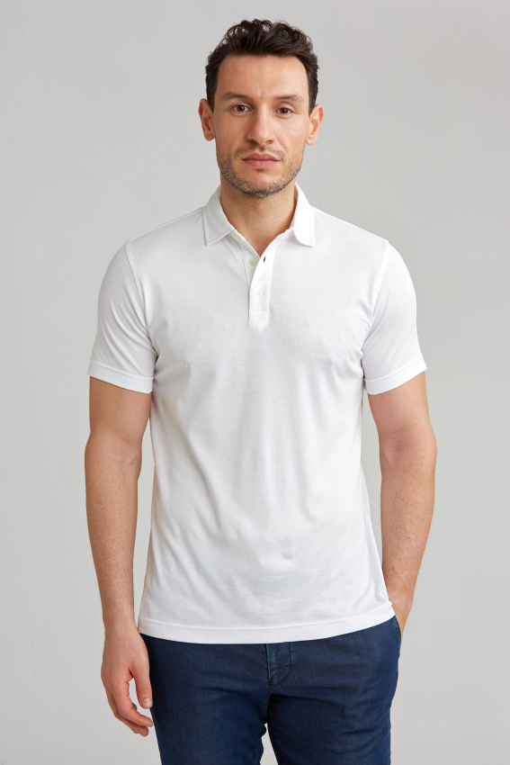 Merserize Pike Polo Yaka Beyaz Erkek T-Shirt - 1
