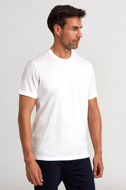 Süprem Kumaş O Yaka Beyaz Erkek T-Shirt - 5