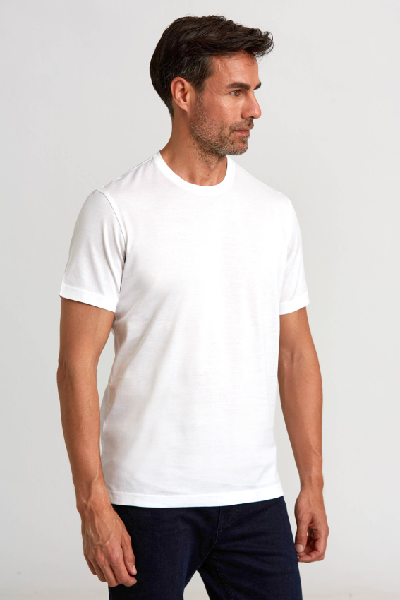 Süprem Kumaş O Yaka Beyaz Erkek T-Shirt - 5
