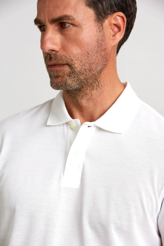 Pike Düğmeli Polo Yaka Beyaz Erkek T-Shirt - 5