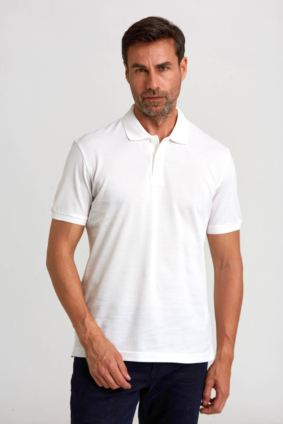 Pike Düğmeli Polo Yaka Beyaz Erkek T-Shirt - 1