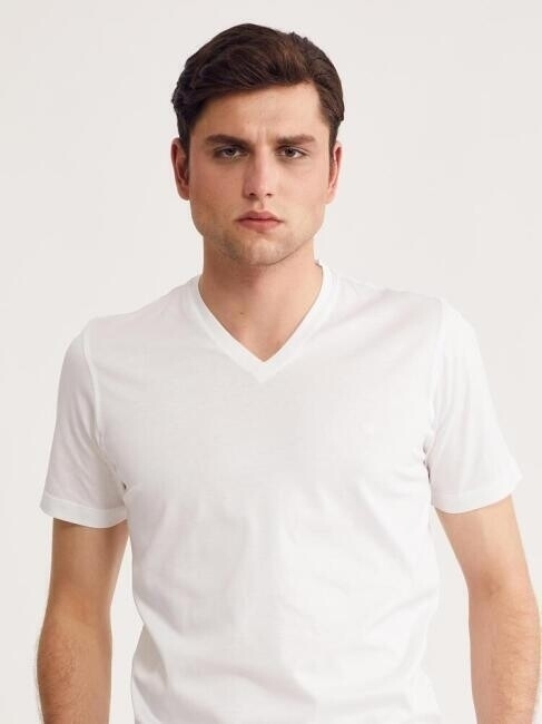 Erkek V Yaka T-Shirt BEYAZ - 1