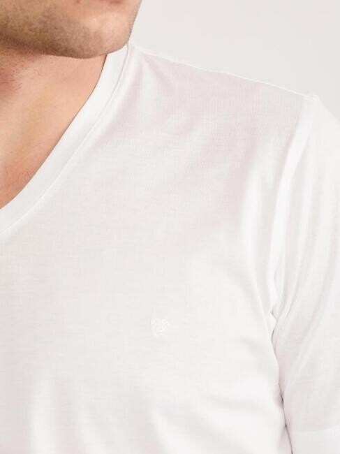 Erkek V Yaka T-Shirt BEYAZ - 3