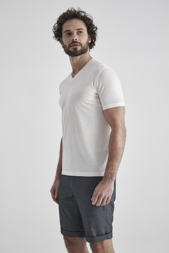 Basic Suprem V Yaka Beyaz Erkek T-Shirt - 1