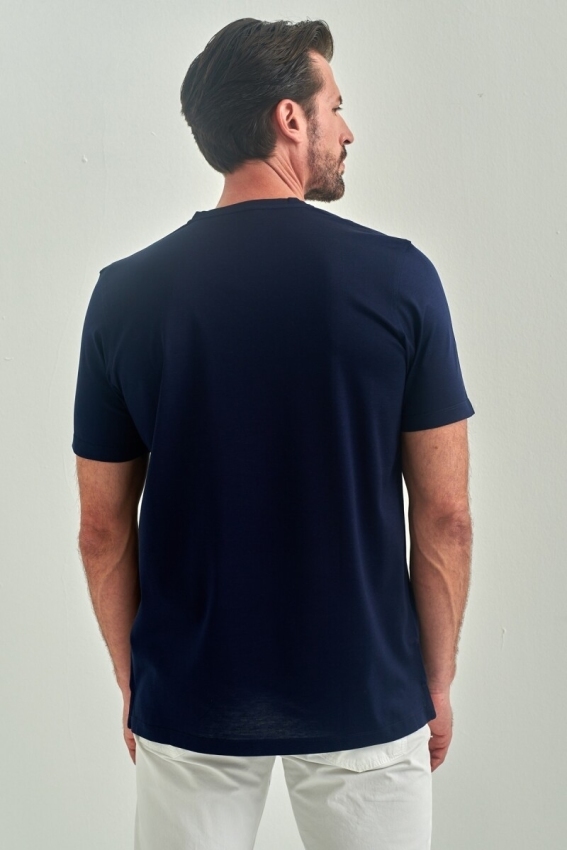 Basic Suprem V Yaka Lacivert Erkek T-Shirt - 2