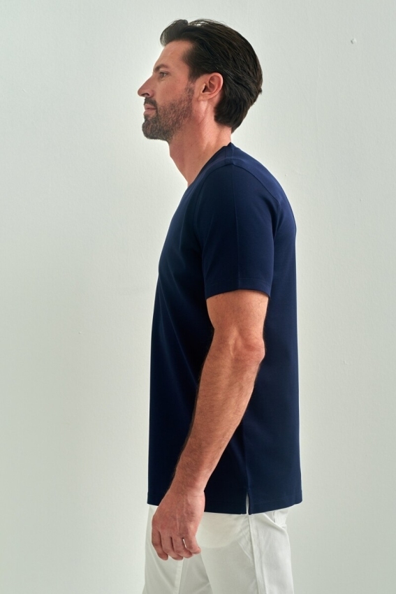 Basic Suprem V Yaka Lacivert Erkek T-Shirt - 4