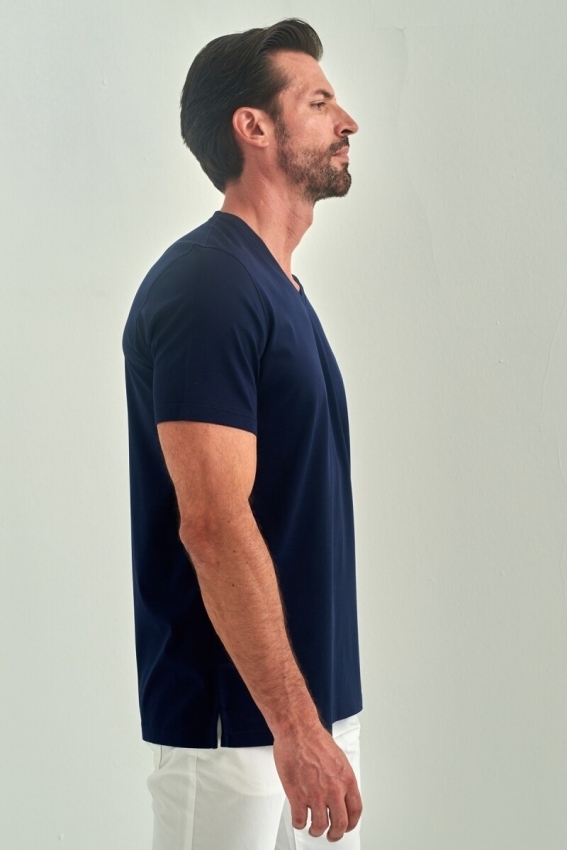 Basic Suprem V Yaka Lacivert Erkek T-Shirt - 5