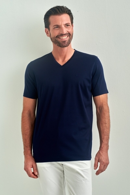 Basic Suprem V Yaka Lacivert Erkek T-Shirt - Bisse