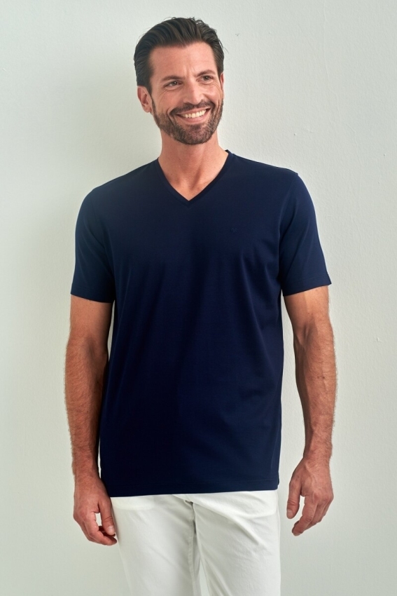 Basic Suprem V Yaka Lacivert Erkek T-Shirt - 1