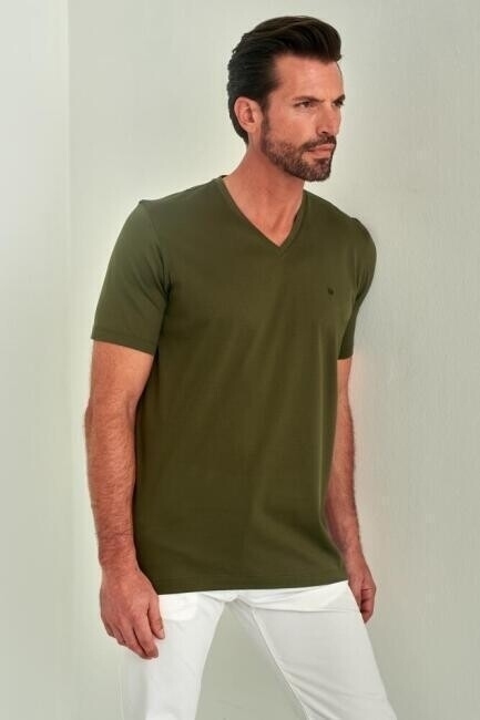 Bisse Men’s V Collar T-Shirt KHAKI. 5