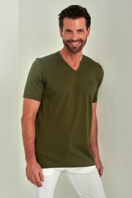 Bisse Men’s V Collar T-Shirt KHAKI. 1