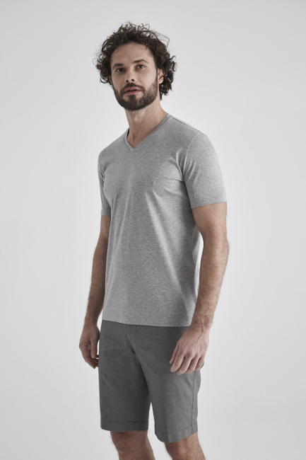 Basic Suprem V Yaka Gri Erkek T-Shirt - 3