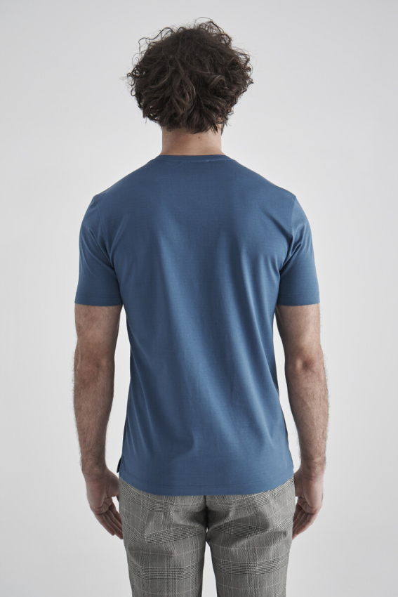 Basic Suprem V Yaka İndigo Erkek T-Shirt - 2