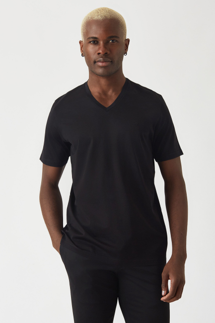 Basic Suprem V Yaka Siyah Erkek T-Shirt - 1