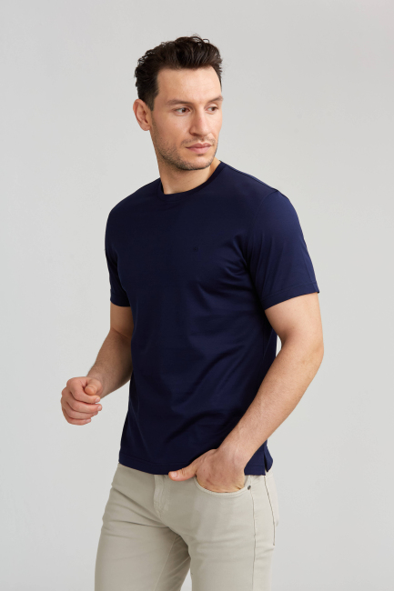 Süprem Kumaş O Yaka Lacivert Erkek T-Shirt - 5