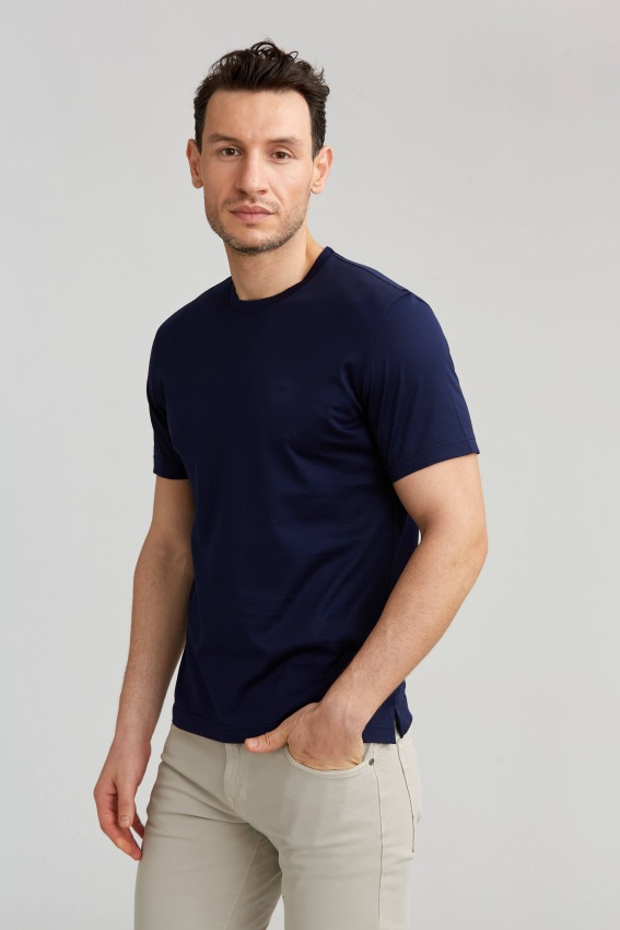 Süprem Kumaş O Yaka Lacivert Erkek T-Shirt - 3