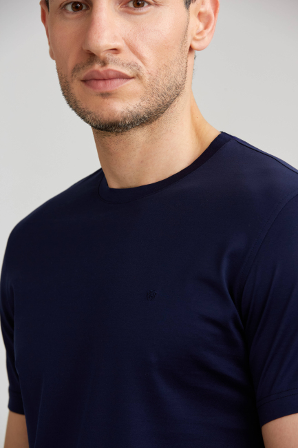 Süprem Kumaş O Yaka Lacivert Erkek T-Shirt - 4